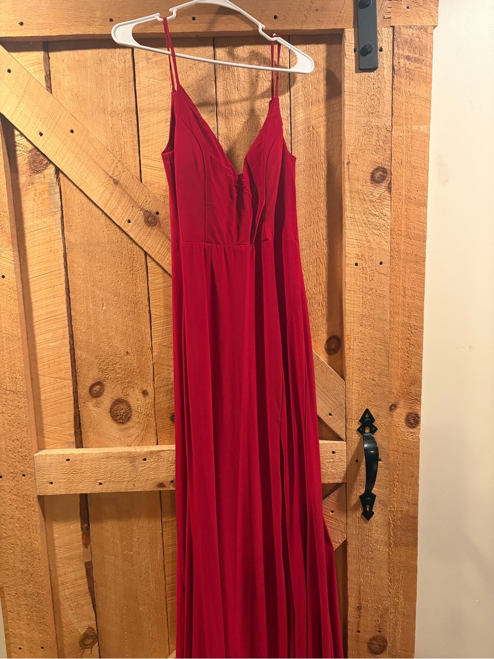 Red Spaghetti-Strap Maxi Dress - Elegant V-Neck